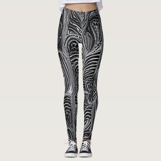 Chic Comfort: Grijs en Zwart Abstract Leggings (Voorkant)