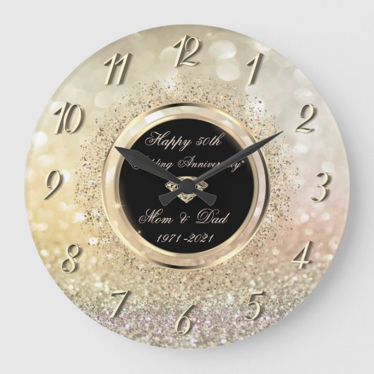 Chic Confetti Bokeh 50th Wedding Anniversary Grote Klok (Voorkant)