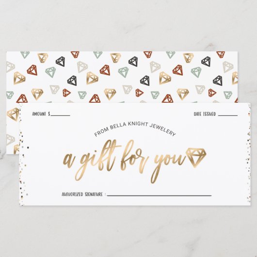 Chic Confetti & Gold Diamond Gem-cadeaubon (Voorkant / Achterkant)