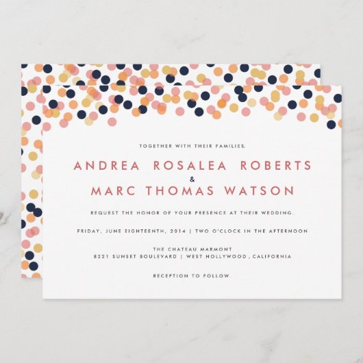 Chic Confetti Shower Wedding Invitations Kaart (Voorkant / Achterkant)