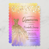 Chic Confetti Stippen, Chic Dress Quinceañera Kaart (Voorkant / Achterkant)