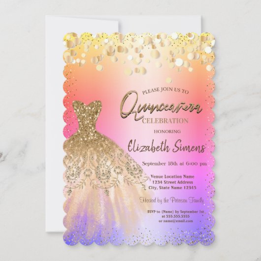 Chic Confetti Stippen, Chic Dress Quinceañera Kaart (Voorkant)