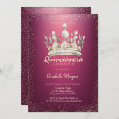 Chic Confetti Waterverf Crown Red Quinceañera Kaart (Voorkant / Achterkant)