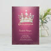 Chic Confetti Waterverf Crown Red Quinceañera Kaart (Staand voorkant)