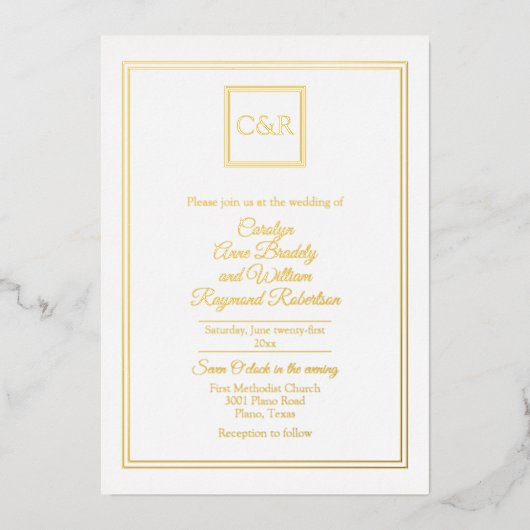 Chic Contemmodern Monogrammen Folie Uitnodiging (Voorkant)