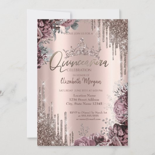 Chic Cool Glitter Crown Drop Dark Roses Kaart (Voorkant)