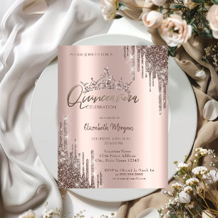 Chic Cool Glitter Crown Drop Quinceañera Kaart