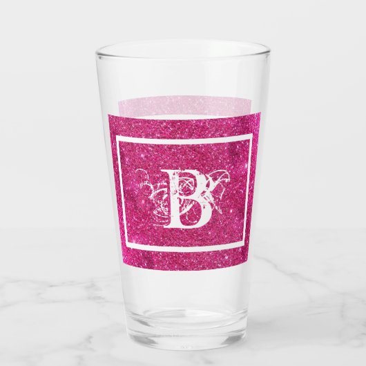 Chic Cool Pink Glitter White Initiaal Monogram Glas (Achterkant)