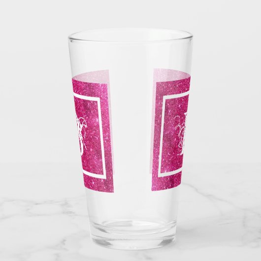 Chic Cool Pink Glitter White Initiaal Monogram Glas (Rechts)