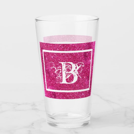 Chic Cool Pink Glitter White Initiaal Monogram Glas (Voorkant)