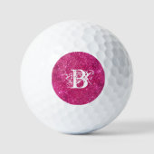Chic Cool Pink Glitter White Initiaal Monogram Golfballen (Voorkant)