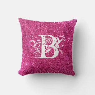 Chic Cool Pink Glitter White Initiaal Monogram Kussen
