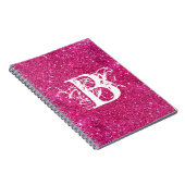 Chic Cool Pink Glitter White Initiaal Monogram Notitieboek (Rechterzijde)