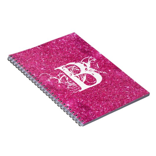 Chic Cool Pink Glitter White Initiaal Monogram Notitieboek (Rechterzijde)