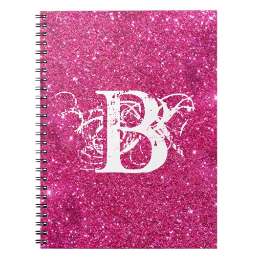Chic Cool Pink Glitter White Initiaal Monogram Notitieboek (Voorkant)
