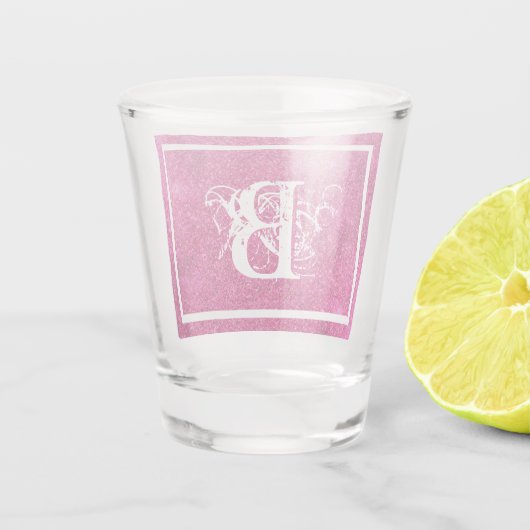 Chic Cool Pink Glitter White Initiaal Monogram Shot Glas (Achterkant)