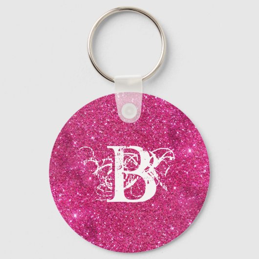 Chic Cool Pink Glitter White Initiaal Monogram Sleutelhanger (Achterkant)