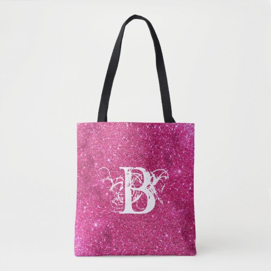 Chic Cool Pink Glitter White Initiaal Monogram Tote Bag (Voorkant)