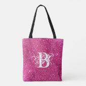 Chic Cool Pink Glitter White Initiaal Monogram Tote Bag (Achterkant)