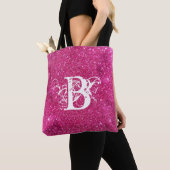 Chic Cool Pink Glitter White Initiaal Monogram Tote Bag (Dichtbij)