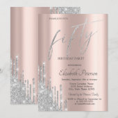 Chic Cool Silver Glitter Drips 50ste verjaardag Kaart (Voorkant / Achterkant)