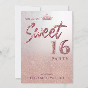Chic Cool typografie roos Gold tiara, zoet 16 Kaart