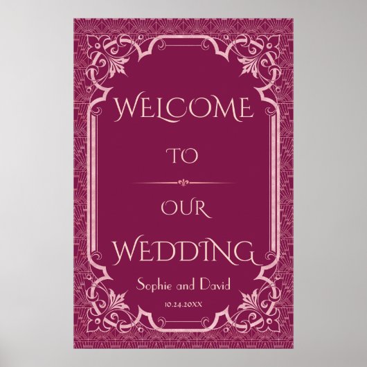 Chic Cooper Roos Great Gatsby Wedding Welkomstbord Poster (Voorkant)