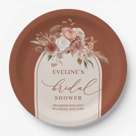 Chic Copper Pampas Grass Boho Bruids Papier Borden Papieren Bordje (Voorkant)