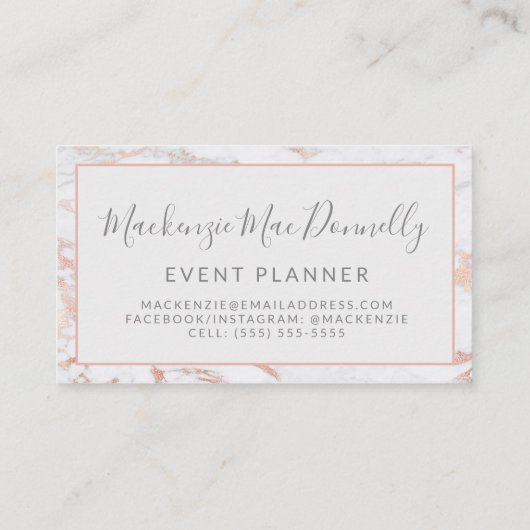 Chic Copper Roos Gold Foil marble Monogram Visitekaartje (Achterkant)