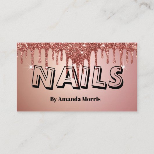 Chic Copper Roos Gold Glitter Nails Professional Visitekaartje (Voorkant)