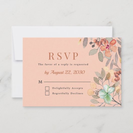Chic Copper Waterverf Floral Wedding RSVP Kaartje (Voorkant)