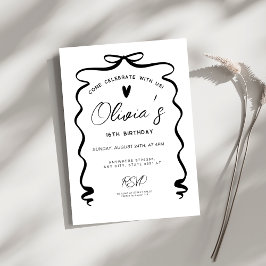 Chic coquette Black Bow 16th Birthday Party Kaart