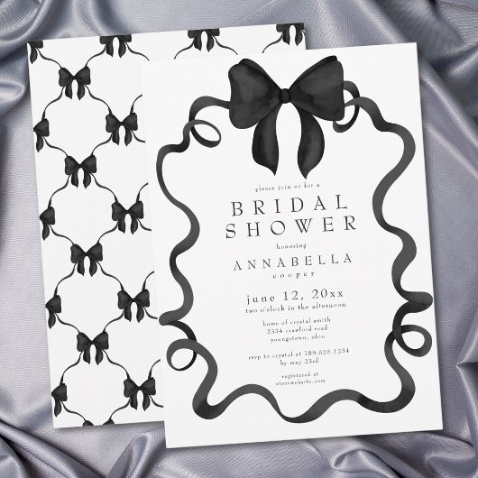 Chic Coquette Black Ribbon Bow Minimalist Shower Kaart