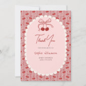 Chic Coquette Bow Cherry On Top Girl Baby Shower  Bedankkaart (Voorkant)