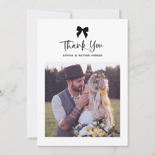 Chic Coquette Bow met Foto | Bruiloft Bedankkaart (Voorkant)
