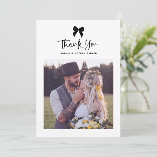 Chic Coquette Bow met Foto | Bruiloft Bedankkaart