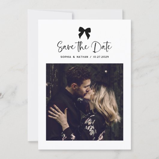 Chic Coquette Bow Multi Photo Grid | Bruiloft Save The Date (Voorkant)