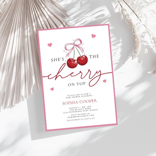 Chic Coquette Cherry op Top Baby shower Kaart