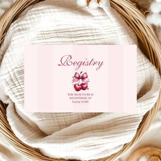 Chic Coquette Cherry op Top Baby shower Registry Informatiekaartje