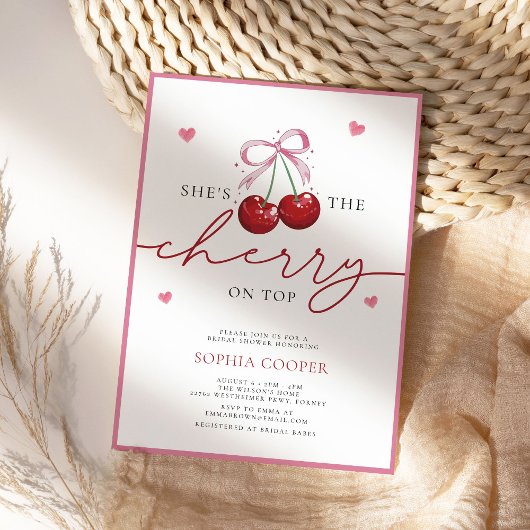 Chic Coquette Cherry op Top Vrijgezellenfeest Kaart