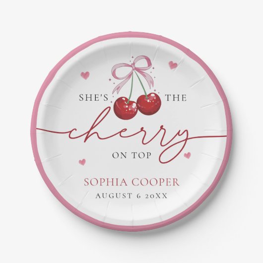 Chic Coquette Cherry op Top Vrijgezellenfeest Papieren Bordje (Voorkant)