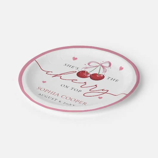 Chic Coquette Cherry op Top Vrijgezellenfeest Papieren Bordje (Gekanteld)