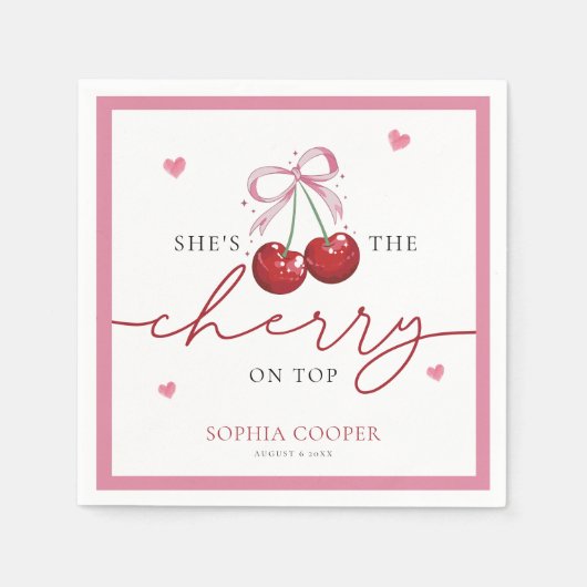 Chic Coquette Cherry op Top Vrijgezellenfeest Servet (Voorkant)
