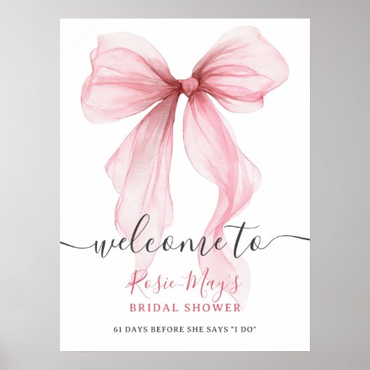 Chic Coquette Pink Bow Vrijgezellenfeest Welkom Poster (Voorkant)