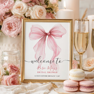 Chic Coquette Pink Bow Vrijgezellenfeest Welkom Poster