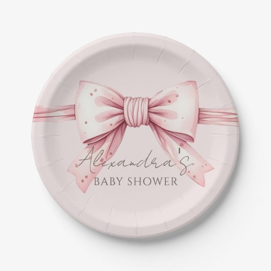Chic Coquette Roze Bow Baby shower Papieren Bordje (Voorkant)
