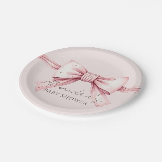 Chic Coquette Roze Bow Baby shower Papieren Bordje (Gekanteld)