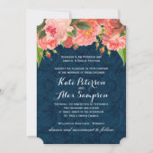 Chic Coral and Navy Blue Wedding Invitation Kaart (Voorkant)