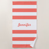 Chic Coral en White Stripes, gepersonaliseerd Strandlaken (Voorkant)