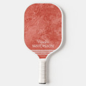 Chic Coral Marble White Stripes Name Phone Custom Pickleball Paddle (Achterkant)